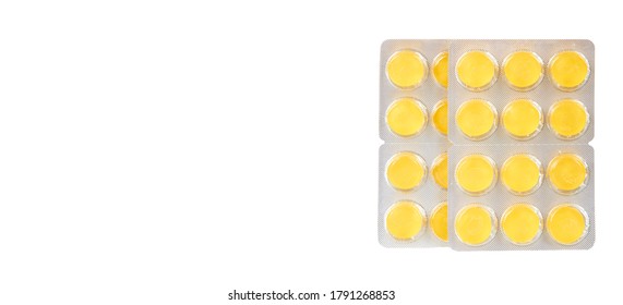 Throat ache pills in bister, isolated on white background. Copy space template, banner. - Shutterstock ID 1791268853