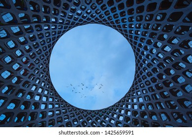 through the circle looking at the sky