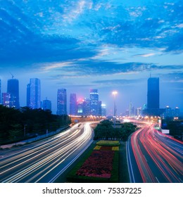 Through The City's Roads And Slow Shutter Running Car