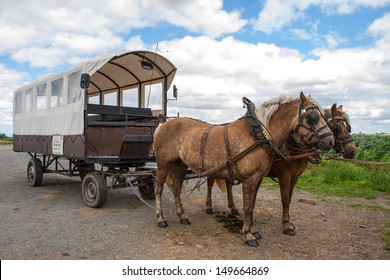 Through The Flemish Fields With Horse And Covered Wagon.