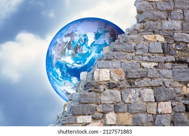 Through a open modern stone wall you can see the world - concept image with copy space
- Photo composition with elements furnished by NASA
