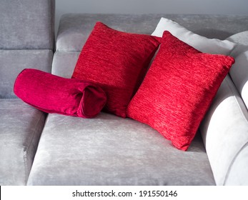 Throw pillows on couch isolated on white