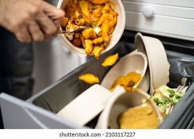 Throwing Away Leftover Food In Trash Or Garbage Dustbin - Shutterstock ID 2103117227