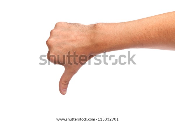 Thumb down male hand sign isolated on a white background