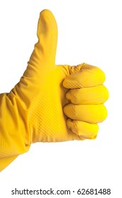 Thumb Up In Yellow Rubber Glove