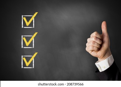 thumbs up advertisement checkbox list on chalkboard - Shutterstock ID 208739566