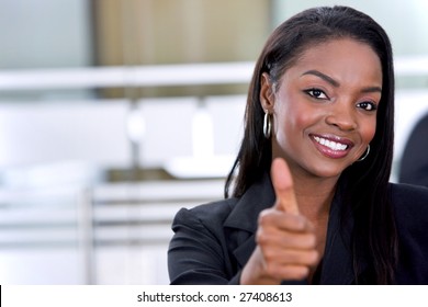 Thumbs Up Black Business Woman At The Office