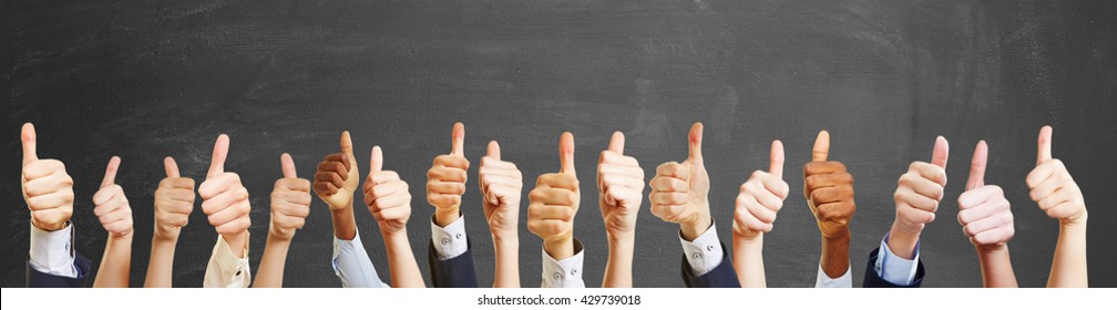 Thumbs up from different people as congratulations gest - Shutterstock ID 429739018
