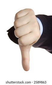 Thumbs down against white background