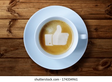Thumbs Up Or Like Symbol In Coffee Froth