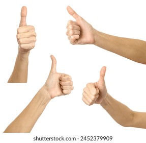 Thumbs Up. Multiple images set of female caucasian hand with french manicure showing Thumbs Up gesture isolated over white background - Powered by Shutterstock