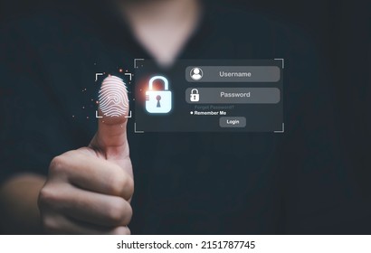 Se abre con huellas digitales virtuales para analizar la identidad biométrica y acceder a contraseñas a través de huellas digitales para el sistema de seguridad tecnológica y evitar el concepto de hackers.