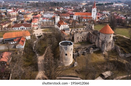 Thun Castle in Cesis from above - amazing drone footage
