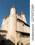 Thun, Switzerland, February 13, 2023 Historic old Thun castle in the city on a sunny day