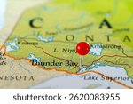 Thunder Bay marked on a map of Canada. 