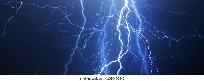 Thunder, lightnings and rain during summer storm.