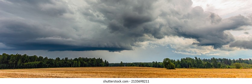 Thunder storm clouds with supercell wall cloud, summer, Lithuania
