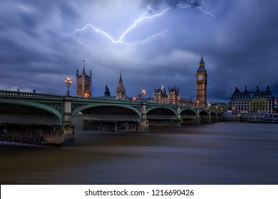 Thunder storm over Big Ben and Houses of Parliament (London, UK)