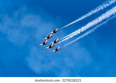 Thunderbirds in formation in the sky