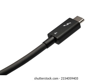 Thunderbolt 4 Cable Close Up Isolated On White Background