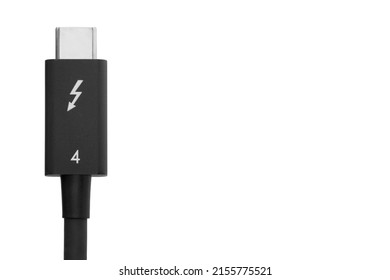 Thunderbolt 4 Cable Close Up Isolated On White Background