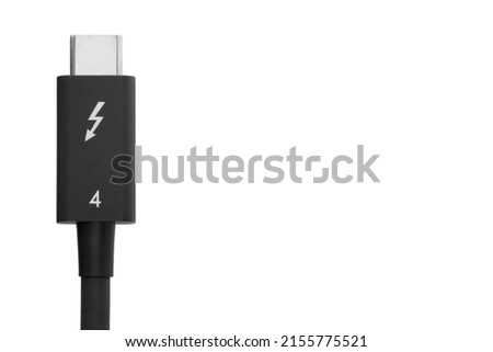 Thunderbolt 4 Cable Close Up Isolated on White Background