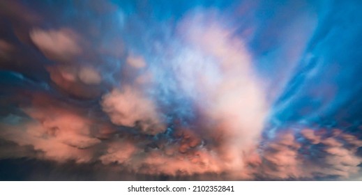 Thunderclouds On An Epic Dramatic Stormy Sky With Lightning Flashes Over The City