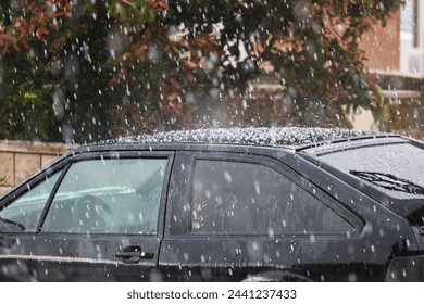 Thunderstorm followed by hail and heavy rain, bad weather,  high quality professional photography