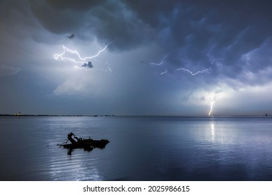 Thunderstorm with lightning above Lake Constance, Bregenz, Vorarlberg, Austria