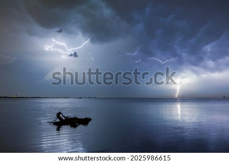 Thunderstorm with lightning above Lake Constance, Bregenz, Vorarlberg, Austria