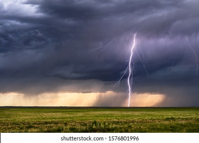 Thunderstorm Lightning Bolt Strike With Storm Clouds