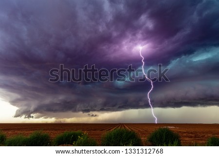 Thunderstorm with lightning strike