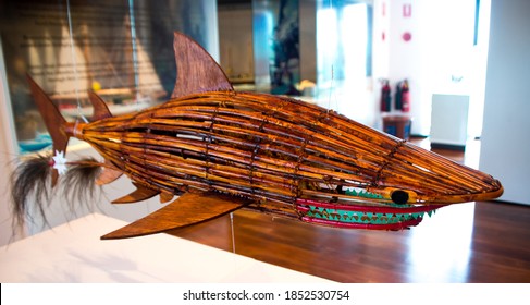 Thursday Island, Torres Strait Islands, Queensland, Australia - Circa 2018: Indigenous Artwork Featuring A Handcrafted Shark In The Gab Titui Cultural Centre On Remote Thursday Island.