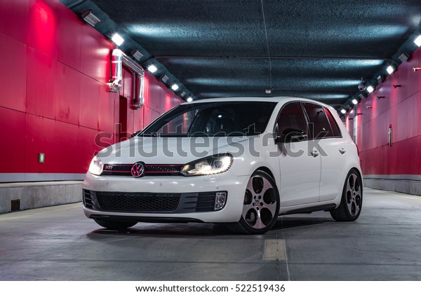 Tianjin, China - Feb 28, 2016: Volkswagen Golf GTI MK6.\
Built by FAW-VW in China from 2010, it is the first time the GTI is\
built in China with slightly less power than international models.\
