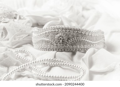 Tiara For The Bride, On A White Background, Women's Accessories, Jewelry, Horizontal, Selective Focus, No People,