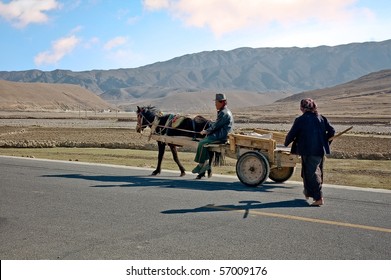 Tibet - APRIL 28: Tibetan Governess cart with workers April 28, 2009, Shigatse Tibet Autonomous Region of China.