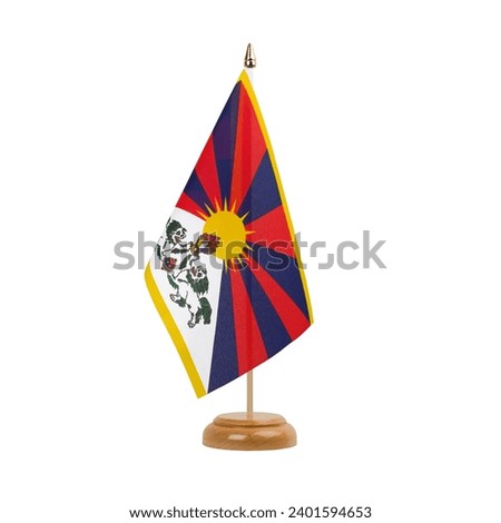 Tibet Flag, small wooden tibetan table flag, isolated on white background