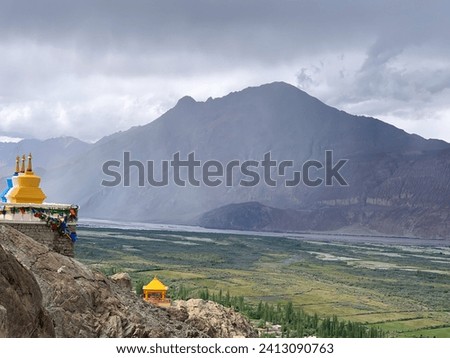 Tibet or Tibetan high mountain range, Himalaya range, monastery, landscape, temple, people, culture, monk and belief in Ladakh, northern India 