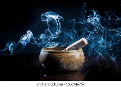 Tibetan Bowl With Incense Smoke