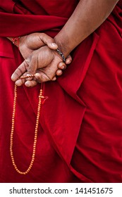 Tibetan Buddhism - Prayer Beads In Buddhist Monk Hands. Ladakh, India