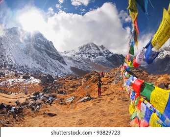 Tibetan Flags at Annapurna Base Camp 4200m (Himalaya, Nepal)