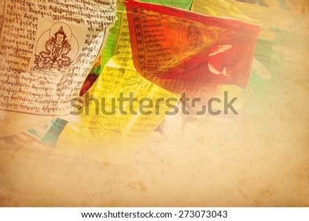 Tibetan prayer flags vintage color tone background