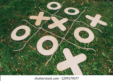 Tic Tac Toe Game Outside On Grass Season Summer