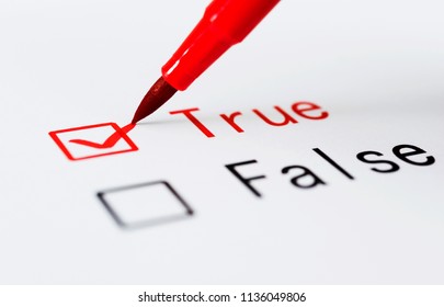 Tick Boxes For True Or False On Paper With Pen.