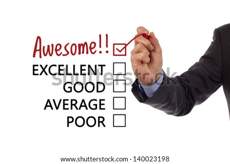 Tick placed in awesome checkbox on customer service satisfaction survey form
