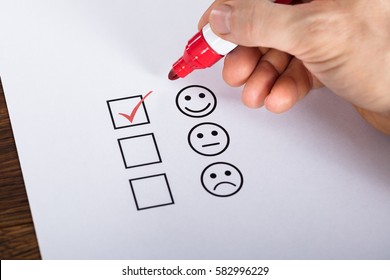 Tick Placed In Excellent Checkbox On Customer Service Satisfaction Survey Form