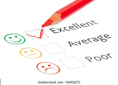 Tick Placed In Excellent Checkbox On Customer Service Satisfaction Survey Form