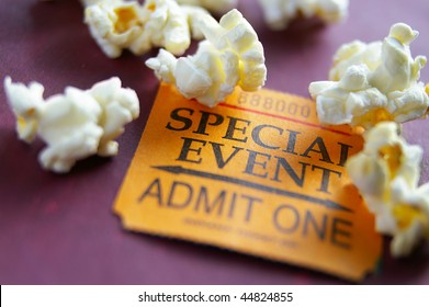 Ticket Stub For Special Event With Popcorn