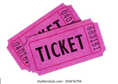 Ticket : Two Purple Or Pink Raffle Or Movie Tickets Isolated.