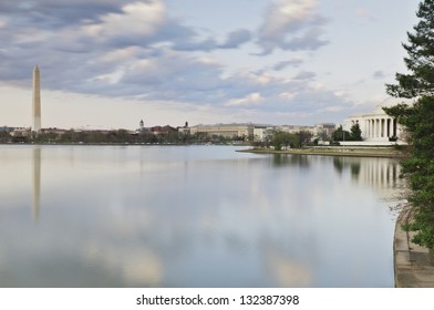 The Tidal Basin With The Jefferson Memorial And The Washington Monument